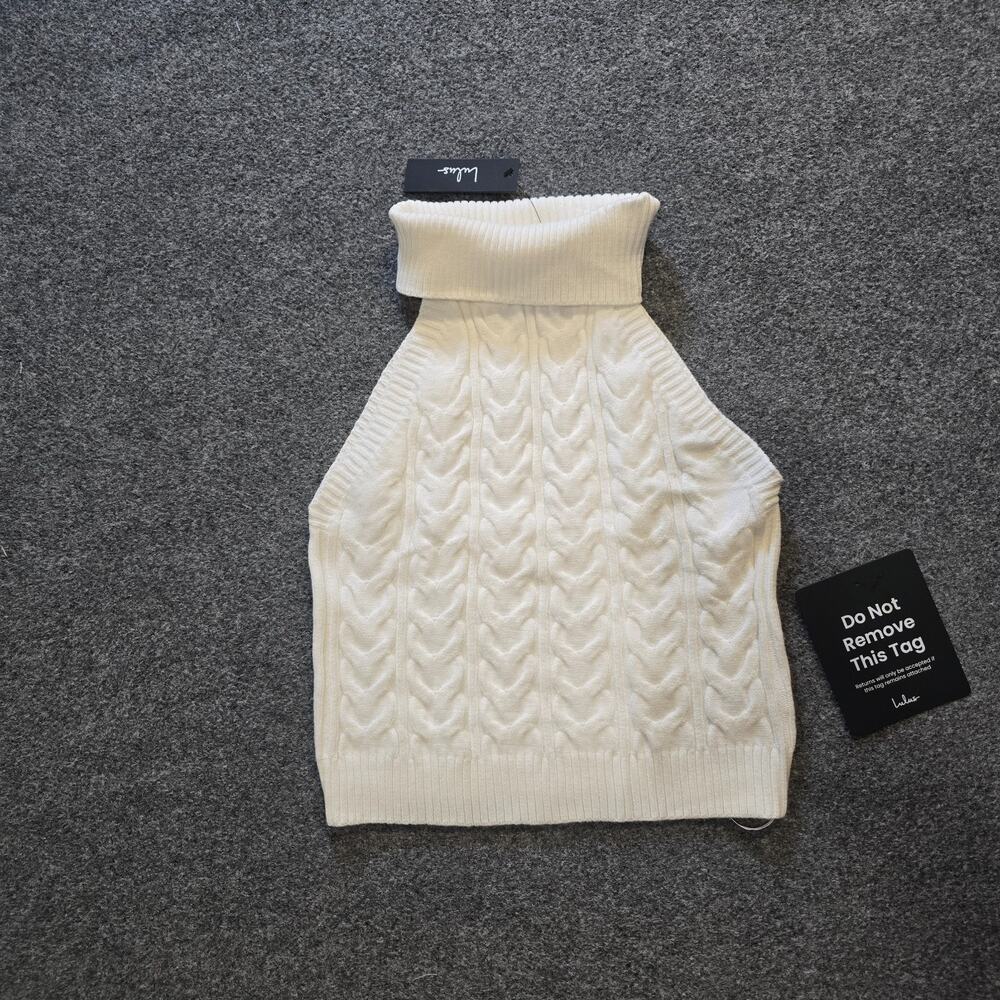 Lulus Top Womens Size Medium White Cable Knit Turtleneck Sleeveless Capsule